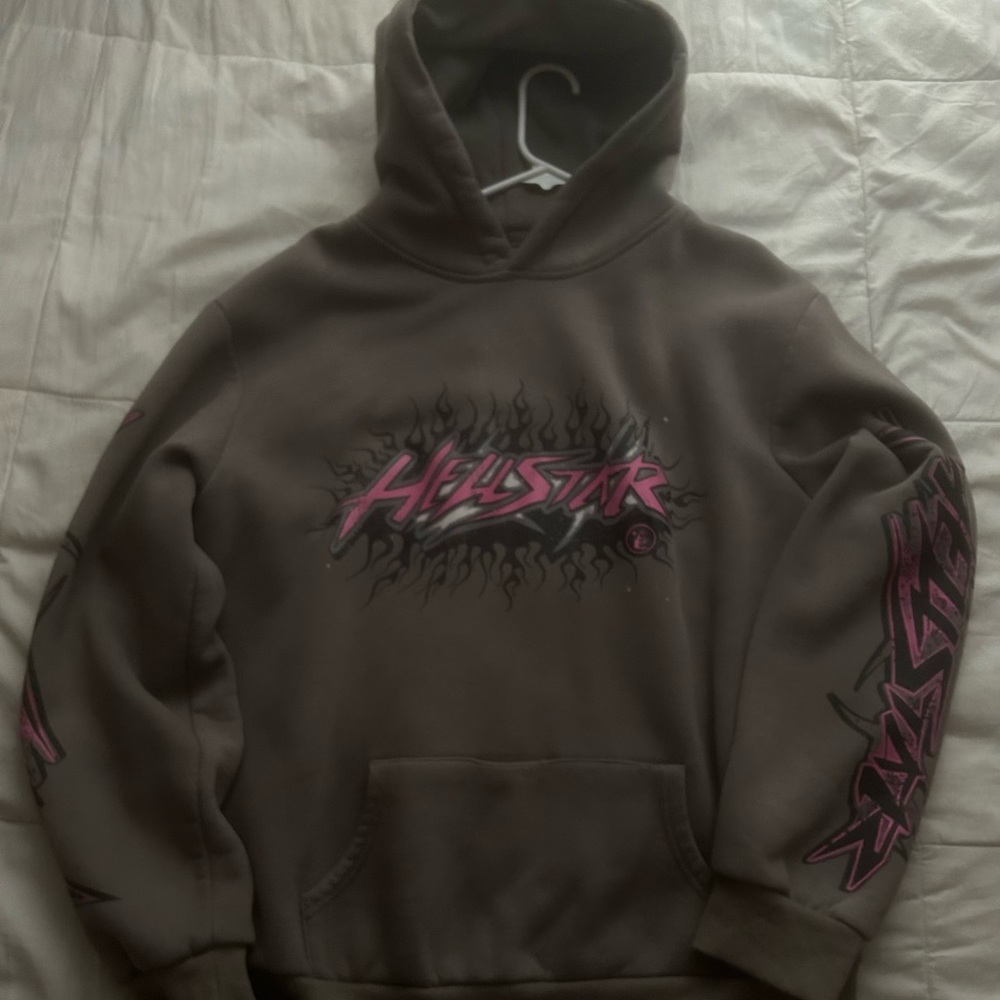 Grey & pink hellstar hoodie